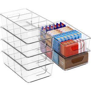 6 Pack Food Storage Organizer Bins, Clear Snack Organizer For Pantry, Kitchen, Fridge, Cabinet Organization and Storage, BPA Free Refrigerator Storage Bin For Breast Milk, Food, Tea Packet, Spices Jar, Tea Bag