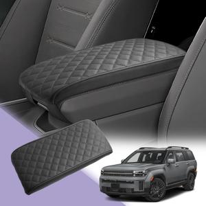 Center Console Cover Compatible with 2025 Hyundai Santa Fe Accessories Santa Fe Armrest Cover Center Console Pad 2025 Santa Fe SE/SEL/XRT/Limited/Calligraphy Armrest Console Cover Soft Leather (Black)