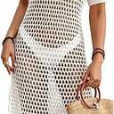 Bsubseach Crochet Beach Cover up 2024 Pool Cover Ups for Women Casual Bathing Suit Cover Ups Side Split White Crochet Beach Dress M