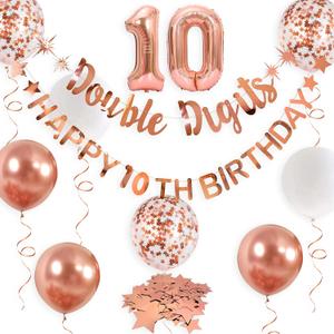 Rose Gold Double Digits Happy 10th Birthday Banner Garland Foil Balloon 10 for Girls Boys 10th Birthday Decorations Hanging 10 and Fabulous Cheers to 10 Years Old Ten Birthday Party Supplies Backdrop