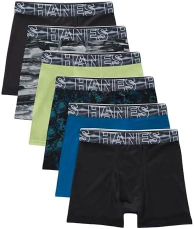 Hanes boys Boys' Performance Tween Boxer Briefs Underwear, X-temp, Assorted Solids, 6-pack, M
