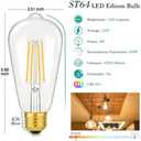 LED Light Bulbs 8W Edison Bulbs 100 Watt Equivalent, Vintage ST64 LED Light Bulbs 1400LM, E26 Medium Base, Antique Clear Glass Filament Bulbs, 2700K Warm White with 90+ CRI, Non-Dimmable, 8-Pack