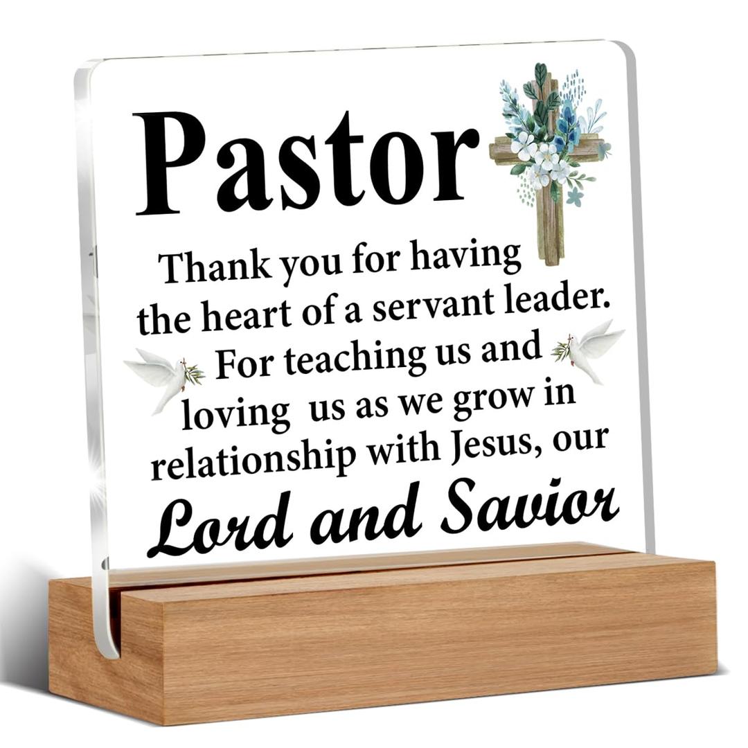 4 x Pastor Appreciation Gifts, Pastor Gifts for Men, Religious Christian Gift for Pastors Thank You Clear Acrylic Decorative Sign Desk Decor
