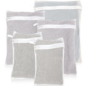 5-Piece Organic Cotton Laundry Bags with Zipper and Hanging Loop, 3 Sizes (S, M, L) Mesh Laundry Bag, Durable Cotton Mesh Laundry Bag for Delicate Underwear and Socks (White)