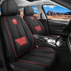 LINGVIDO Car Seat Covers Set  Premium Nappa Leather for Front Seats (2 Seats), Durable, Comfortable & Easy to Install, Fits Most Cars, Sedans, SUVs  Ideal for Commuters, Families & Road Trips (Black & Red Line (Lumbar))