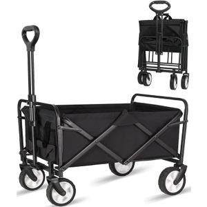 iHomey Collapsible Foldable Cart, Beach Cart Large Capacity, Heavy Duty Folding Wagon Portable, Collapsible Wagon for Sports, Shopping, Camping (Black) (Matte Black)