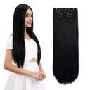 REECHO Multi-Length 20" 22" 24" Long Straight Synthetic 4 PCS Set Thick Clip in on Hair Extensions Natural Black (20" 22" 24"-260 Gram (Pack of 4), Natural Black - Straight)