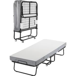 VEVOR 31 in x 75 in Folding Bed with 5 in Mattress, Twin Size, White, Metal Frame & Memory Foam Mattress, Portable Rollaway Bed, 300 lbs Weight Capacity, Adult, Guest