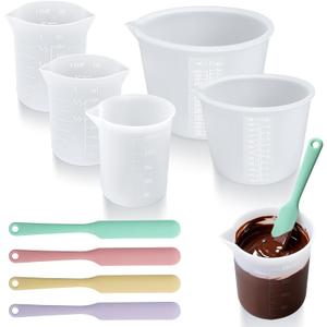 Silicone Chocolate Melting Cup Set with 6 Silicone Measuring Cups (250ml & 350ml & 600ml &1000ml) and 4PCS Heat-Resistant Jar Spatulas, Non-Stick Baking Tools for DIY Chocolate, Butter & Cream Mixing
