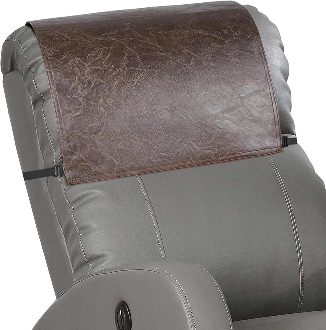 Recliner Headrest Protector,Non Slip Waterproof Headrest Cover,Leather Recliner Headrest Cover for Sofa,Furniture,Living Room,Office Chair 17x27 in(Chocolate Brown)