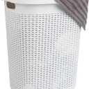 Mind Reader 50L Slim Laundry Hamper, Clothes Basket, Lid, Wicker Design, Plastic, 17.65"L x 13.75"W x 21"H, White