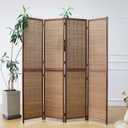 Furnnylane 4 Panel Detachable Room Divider, 5.6 ft Tall Two in One Bamboo Privacy Screen (Converts into 2 Low Dividers), Folding Panel Divider for Room Separation, Natural Brown (67" H x 61.4" W)