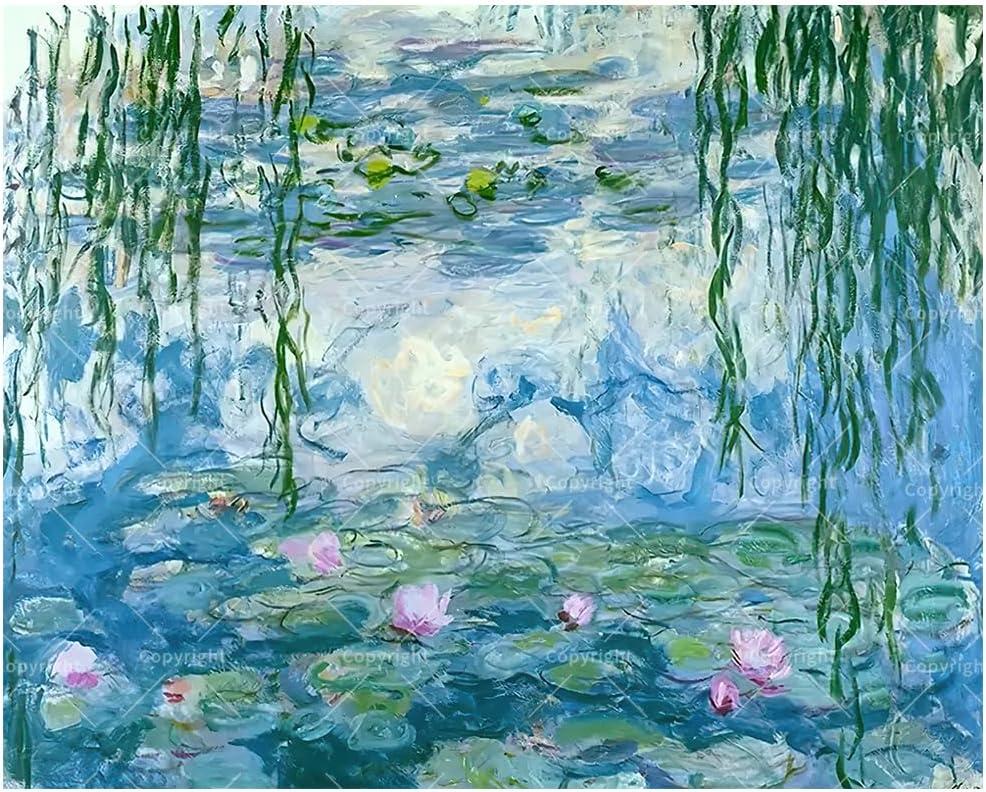 TAOPAOLAB Impressionist Paint by Numbers Kit for Adults - DIY Water Lilies with Hanging Willow Painting on Canvas 16x20In, Framed Acrylic Paint Set for Beginners, Monet-Inspired Art Kit for Home