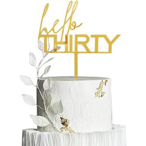 Hello Thirty Cake Topper Gold Acrylic 30th Happy Birthday Cake Topper for Birthday Anniversary Party Cake Decorations Party Supplies