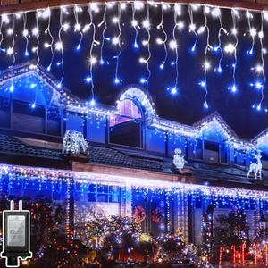 66FT 670 LED Christmas Lights 148 Ice Drops, 12 Modes and Timer Memory Dimmable, Plug In Outdoor Waterproof Hanging String Light for Holiday Wedding Garden Fence House Tree Outside Decor Blue & White