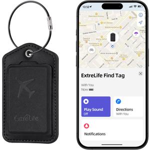 Luggage Tags, Works with Apple Find My, Leather Luggage Tag for Suitcases, Travel Tags, Bag Tag for Backpacks, Suitcase Tag with Privacy Flap, Anti-Lost Smart Luggage Tracker, Travel Essentials, Black