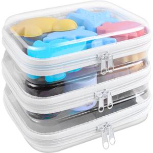 Clear Hard Shell Zipper Case 3 Pack Transparent Storage Box Containers Makeup Pouches for Small Item Waterproof Cosmetic Organizer Bags for Travel Toiletries (White,5"x 3")