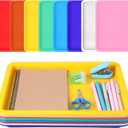 8 Pack Large Plastic Art Trays 13.4 x9.9 x1 Inch Stackable Activity Craft Trays Sensory Serving Organizer for DIY Project Jewelry Sorting Sand Painting Supplies, 8 Color