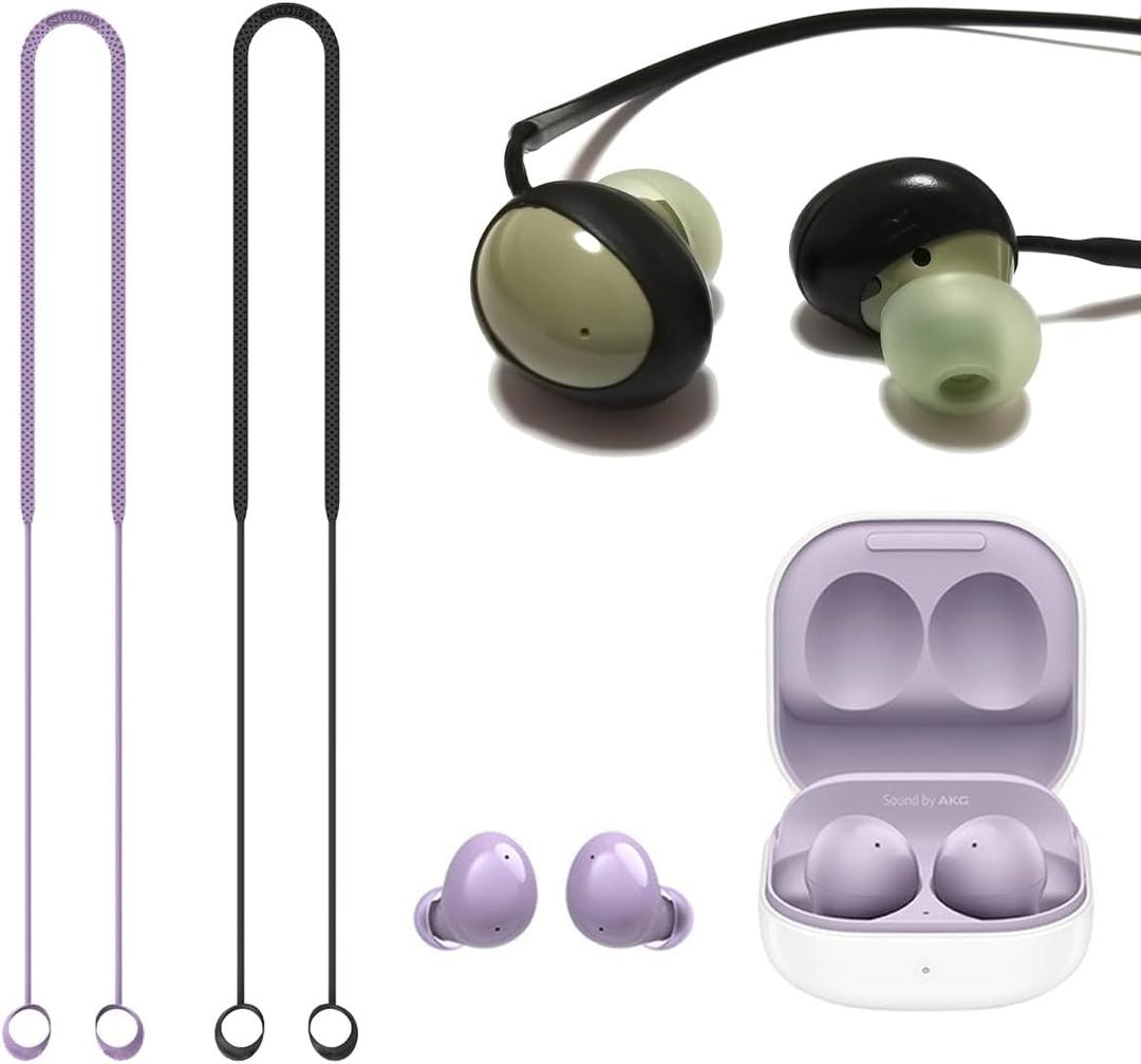 Luckvan 2 Pcs Anti Lost Rope Earbuds Cover for Galaxy Buds 2 Replacement Ear Tips for Samsung Galaxy Buds2 Earbuds Wireless, Black+Purple