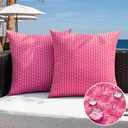 Kevin Textile Outdoor Waterproof Throw Pillow Covers Pack of 2 Valentines Weaving Texture Water Resistant Decorative Cushion Covers for Garden Patio Tent Balcony Bench Couch 16x16 Inch, Hot Pink