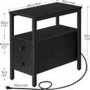 HOOBRO End Table with Charging Station, Narrow Side Table with 2 Drawer & USB Port & Power Outlets, Nightstand for Small Spaces, Stable and Sturdy, for Living Room, Bedroom, Black BK541BZ01, 11.8L x 18.9W x 24H