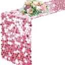 Pufogu 12 "x 108" Sequin Table Runner, Pink Glitter Premium Big Sequin Table Runner, Rectangle Table Runners for Halloween, Christmas, Wedding Party, Birthday Party, Banquet Decor (1 Pack).