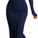 LIGHT DOT Women's Long Sleeve Bodycon Midi Dress Classy Elegant Mesh Ruched Cocktail Dress Guest Evening Formal (X-Large, Blue)