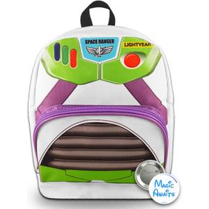 Disney Buzz Lightyear Mini Backpack - 10" Exclusive Toy Story Woven Small Backpack with Front Pocket and Button Bundle | Adjusts to Fit Adults, Teens, Kids