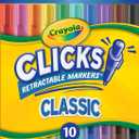 Crayola Clicks Retractable Tip Markers (10ct), Washable Cone Tip Art Marker Set, School Classroom & Craft Supplies for Coloring Books, Ages 3+ (Classic)