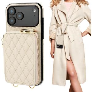 for iPhone 17 Pro Max Case Wallet, RFID Blocking PU Leather Zipper Handbag Purse Flip Cover, Kickstand Folio with Slots Holder Strap Lanyard 5G 6.9 Inch (Beige, for iPhone 17 Pro Max Case)