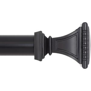 Ivilon Decorative Window Curtain Rod - Carved Square Finials, 1 1/8 in Rod, 72 to 144 in. Black