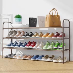 Kitsure Shoe Rack - Sturdy, Stackable, Space-Saving Closet & Front Door Shoe Organizer, Brown, Large