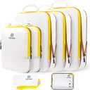 Lightweight Compression Packing Cubes for Suitcases, Compressible Expandable Travel Packing Organizer with Clear Toiletries and Backpack Bag, Travel Essentials for Carry on Luggage 7 Set (White/Yellow)