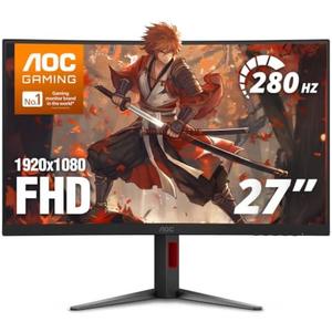 AOC 27 Inch Curved Gaming Monitor FHD 280Hz VA 0.3ms HDR, C27G4ZH | 1920×1080 Computer Monitor, FreeSync Premium, HDR, DP 1.4, HDMI 2.0, Earphone Out, Console Ready,