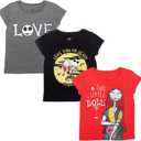 Disney Nightmare Before Christmas Girls 3 Pack T-Shirts Toddler to Big Kid (6-6X, Gray/Black/Red)