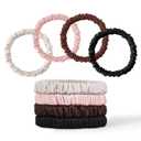 8Pcs Silk Scrunchies Hair Ties for Women & Girls, Mulberry Silk Scrunchies No-Damage Thin Satin Ponytail Holders for Hair Care(Clolor 09) (1 Count (Pack of 8), Warm Neutrals Set)