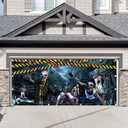 1PC 16x7ft Halloween Zombies Garage Door Banner Decorations End World Warning Photography Backdrop Home Outdoor Wall Cover Scary Party Supplies