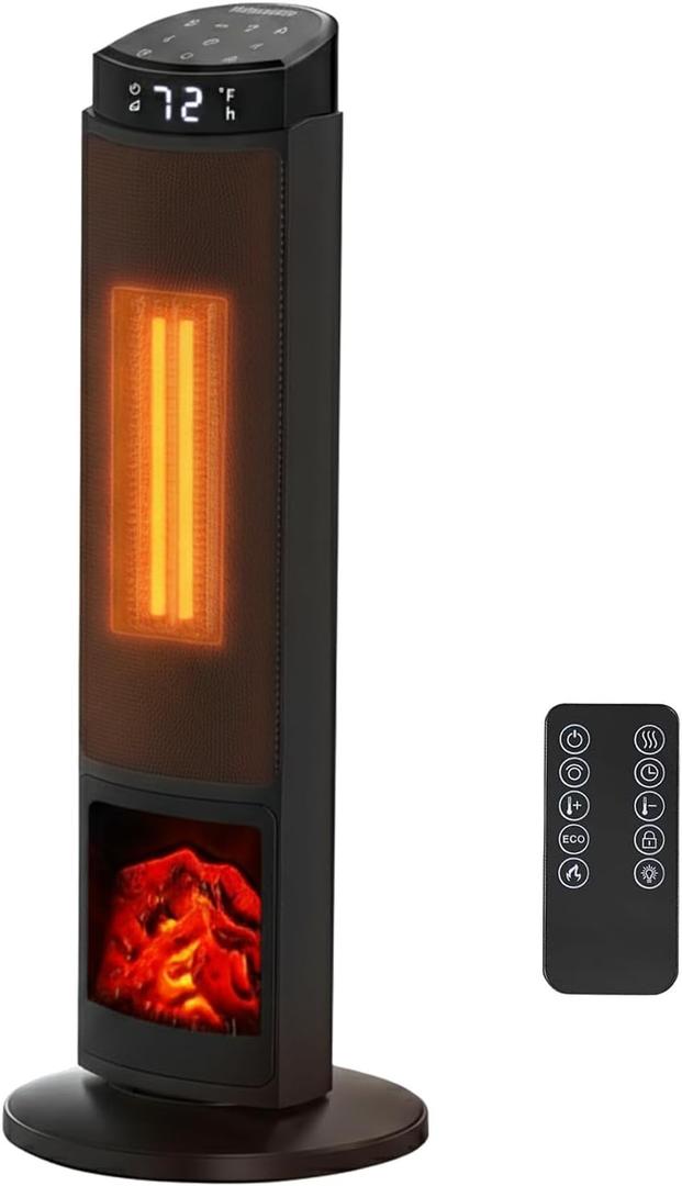 23" Space Heater, 1500W Portable Heaters for Indoor Outdoor Use, Fast Heating with 70 Oscillation, Adjustable Thermostat Up to 95F, Tip-Over Protection & 12H Timer for Bedroom, Office, Black