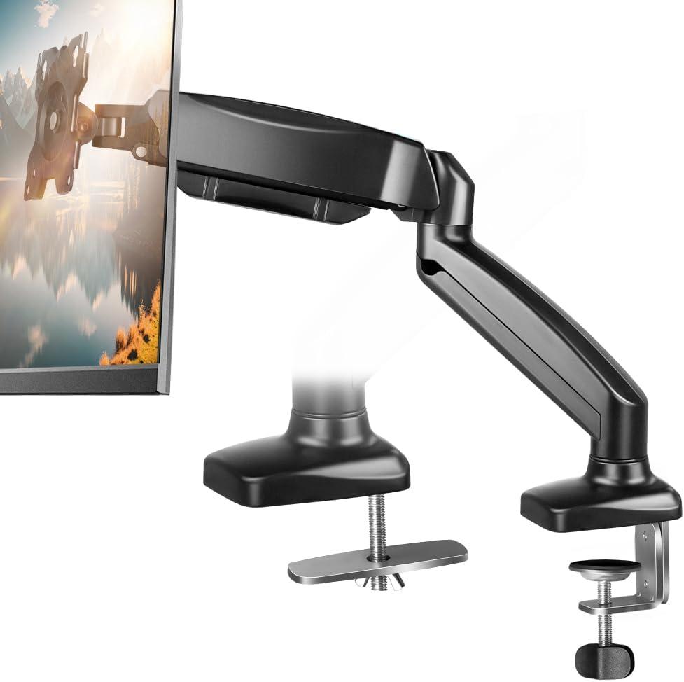 Single Monitor Arm for 13-32 Screens Full Adjustable Monitor Desk Mount Height Adjustable Swivel Monitor Mount with Tilting Rotating Universal Desk Mount VESA 75x75 or 100x100mm (Black)