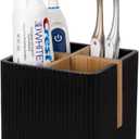 rejomiik Toothbrush Holders for Bathrooms Countertop, 4 Slots Electric Tooth Brushing and Toothpaste Storage Organizer Stand for Toiletries and Beauty Accessories, Black (4 Slots, Black)