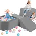 HOMBYS Foam Climbing Blocks for Toddlers with Ball Pit & Tunnel, Luxury Velvet Soft Play Climb and Crawl Activity Playset-Soft Play Set in Door-4 PCS Toddler Climbing Toys, Grey