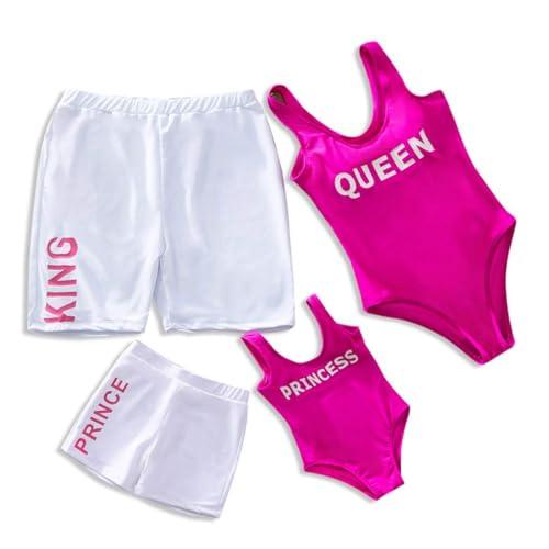 IFFEI Mommy and Me Family Matching Swimsuits Women One Piece Tummy Control Bathing Suit Letter Printed Swimwear Pink Girls: 4-5 Years