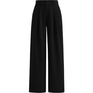 PRETTYGARDEN Women's Summer Elastic High Waisted Work Pants Straight Leg Dressy Business Casual Trousers Slacks Pockets (Black)