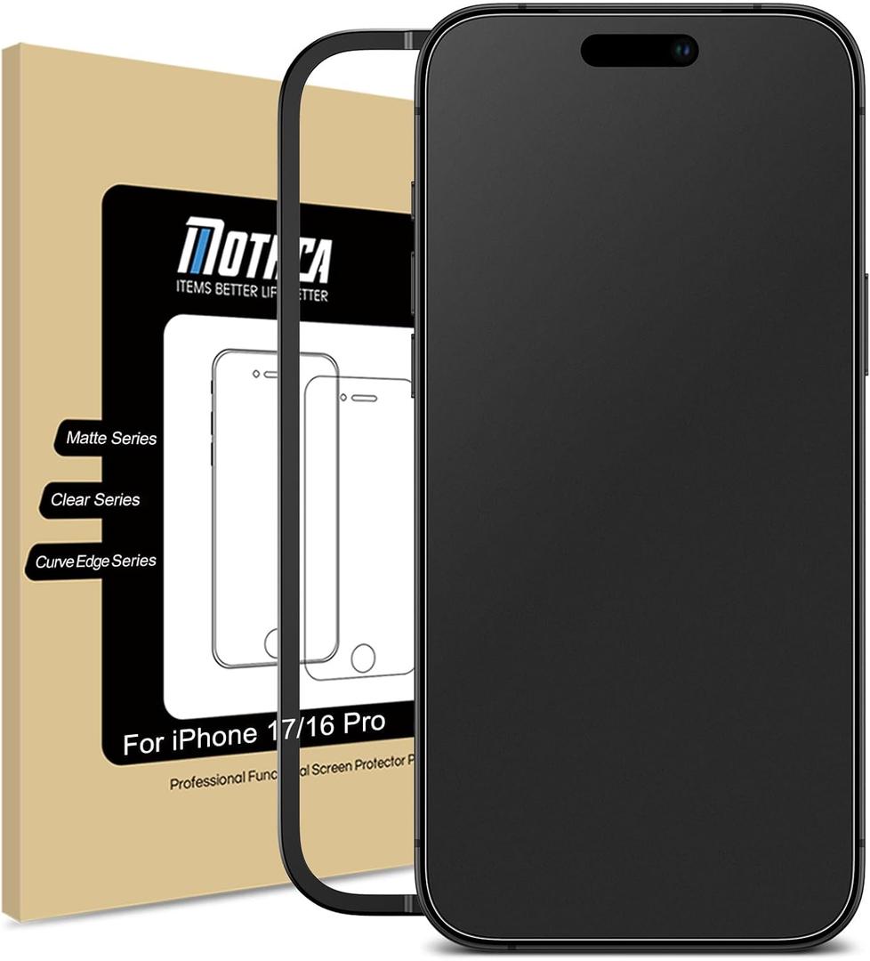 Mothca Matte Glass Screen Protector for iPhone 17 / iPhone 16 Pro (6.3 inch) Anti-Glare & Anti-Fingerprint Tempered Glass Film, [Easy Installation Frame] Case Friendly, Bubble Free - Smooth as Silk