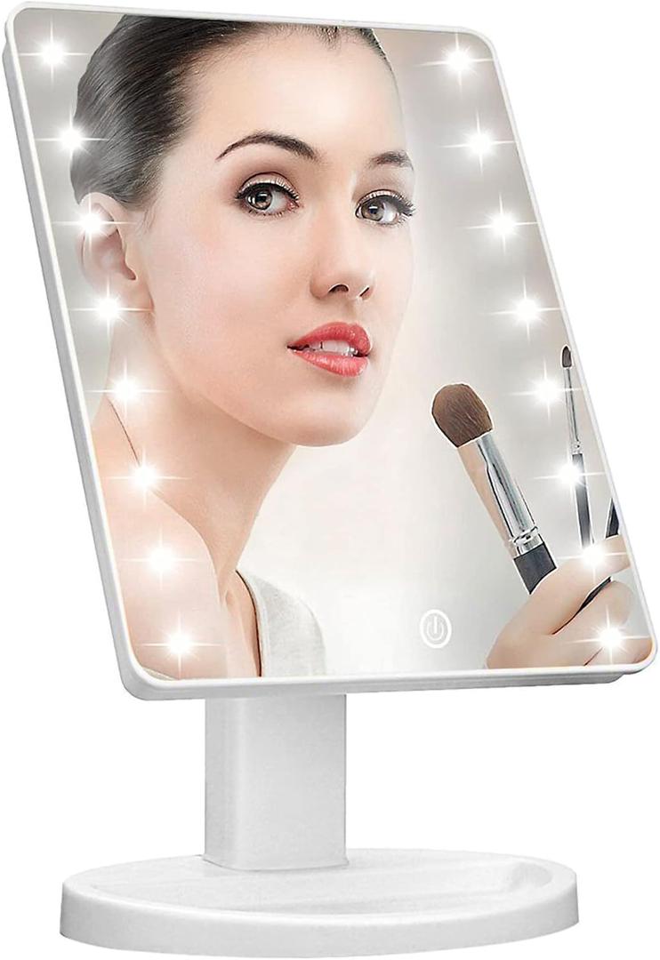 KOOKIN Lighted Vanity Makeup Mirror 16 Led Lights 180 Degree Rotation Lighted Makeup Mirror Touch Screen Adjusted Brightness Desk Mirrors USB Dual Supply Bathroom Light Up Makeup Mirrors (White)