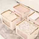 Anywish 3-Pack Large Storage Bins with Lids & Clear Window, Foldable Fabric Closet Organizer Boxes, Stackable Cube Baskets with Soft Handles for Clothes & Blankets, 17”, Beige