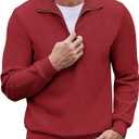 COOFANDY Men's Quarter Zip Up Pullover Mock Neck Long Sleeve Sweater Casual Corduroy Polo Sweatshirt (XX-Large, Wine Red)