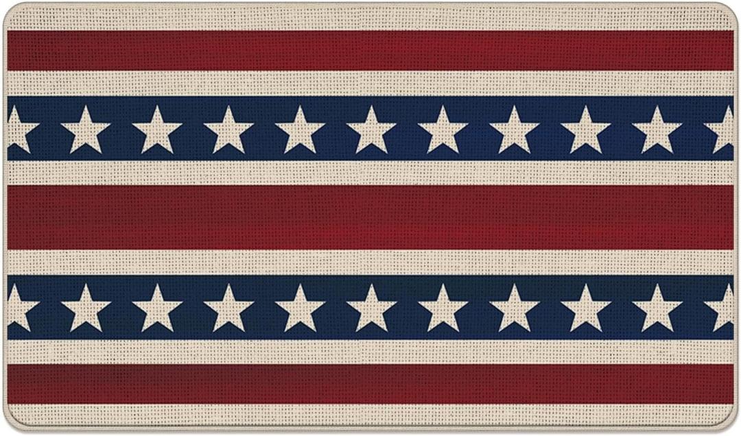 4th of July Patriotic Welcome Front Door Mat, America Stars Stripes Decorative Doormat Non-Slip Floor Entryway Rug, American USA Farmhouse Indoor Outdoor Home Kitchen Decoration 17'' x 29''