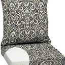 Arden Outdoor Foam Deep Seat Cushion Set, 24 in x 24 in, Weather-Proof, Rain-Proof, Fade Resistant Patio Cushion, Bottom and Back Cushion for Chair, Sofa, and Couch Black Aurora Damask