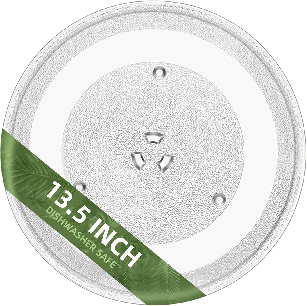 13.5" Microwave Turntable Plate Compatible with Frigidaire 5304509621, 13 1/2 inch Replacement Microwave Glass Plate for GE WB49X10002 WB63X28931 and DE74-20016B Samsung Microwave Glass Tray (13.5" Big Coupler Hole)